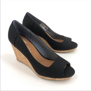 Toms Black Peep Toe Wedges Size 7W